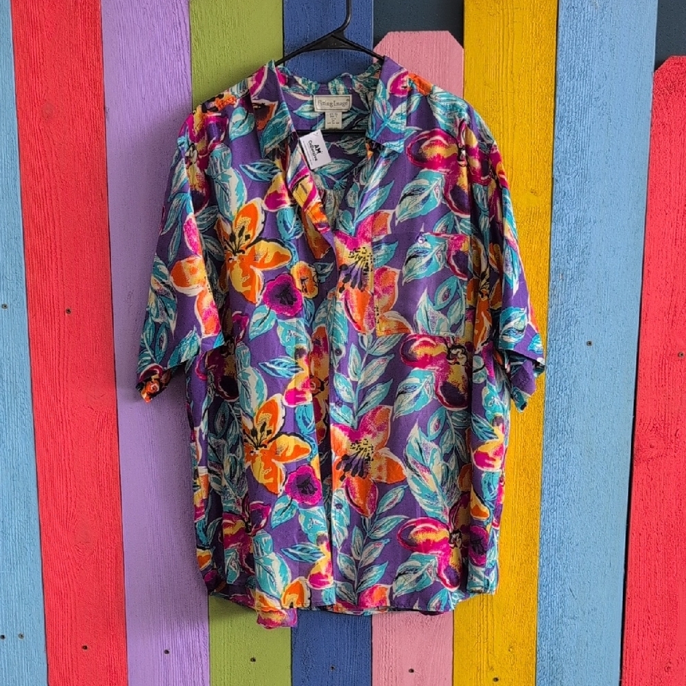 Vintage Purple and Orange Casual Button Down Shirt